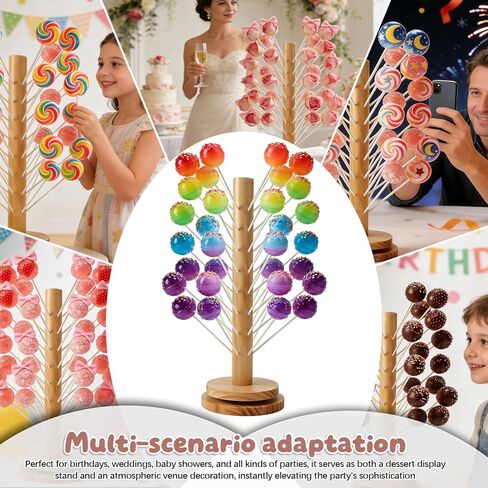 Wooden Cake Pop Stand with Spinning Base, 48-Hole Dessert Display Holder for Candy Buffet Table, Birthday Wedding Baby Shower Party Anniversary Decor (1 Pack) in Saudi Arabia