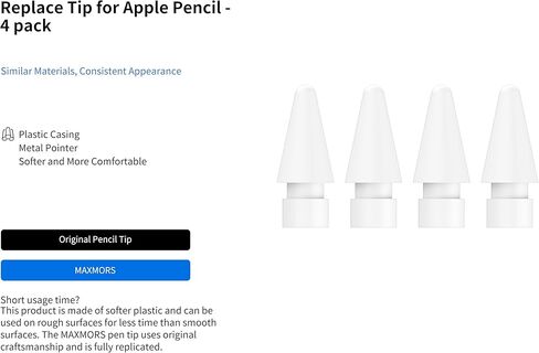 Apple Pencil Replacement Tips for 2nd/1st Generation (4-Pack), Compatible with iPad Pro Pencil 2nd/1st Generation—Genuine Material Tips in Saudi Arabia