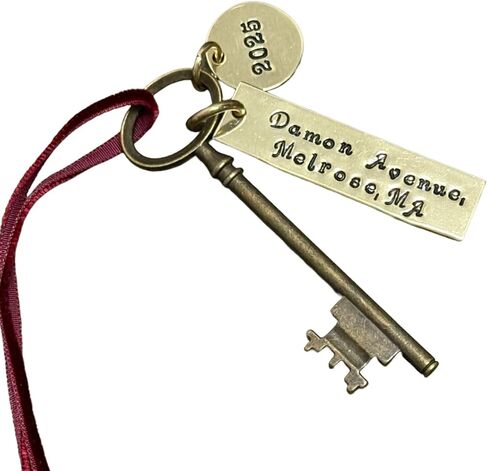 Custom New Home Ornament - Hanging Key & Address - First Christmas in New House - Realtor Client Moving Away Present - Gold Colored Skeleton Key Tree Decoration (Add Year Charm) in Saudi Arabia