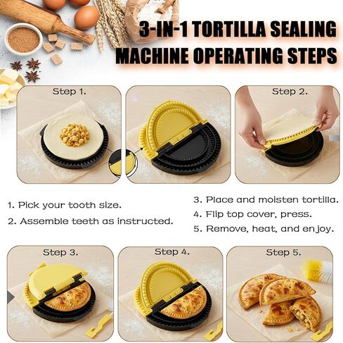 Tortilla Sealer, 3-in-1 Upgraded Quesadilla Maker with 6", 8", and 10" Fully Removable Presses, a Dish Brush, Adjustable & Detachable Crimper for Burritos, Tacos, Dumplings, Calzones, and Sandwiches. in Kuwait