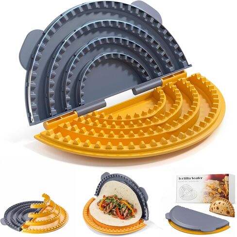 4-in-1 Tortilla Sealer Press, Tortilla Crimper Maker for 4", 6", 8", 10" Wraps, Detachable Shark Tooth Design, BPA-Free, Dishwasher Safe, Suitable for Making Sealed Quesadilla, Taco, Burrito, Dumpling in Saudi Arabia