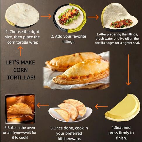 4-in-1 Tortilla Sealer, Tortilla Crimper & Quesadilla Maker - 4/6/8/10-inch Separation Crimper Plates, Make Sealed Tacos, Sandwich, Burritos & More, BPA-Free, Dishwasher Safe, Yellow & Black in Kuwait