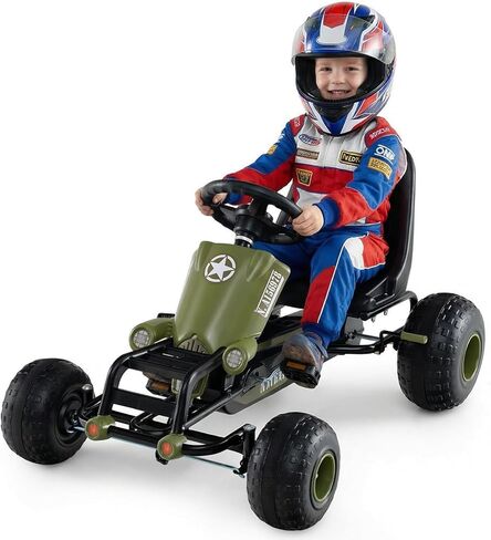 HONEY JOY Pedal Go Kart، لعبة ركوب على دواسة للأطفال ذات 4 عجلات، للأمام/الخلف، مقعد مريح، فرامل اليد، عجلة القيادة، عربة سباق على الطرق الوعرة للأطفال الأولاد والبنات هدية (أخضر جيشي) in Saudi Arabia