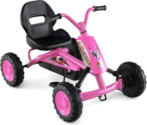 Costzon Go Kart for Kids, 4 Wheel Toddler Ride On Pedal Car with Steering Handlebars, Adjustable Seat, Outdoor Off-Road Racer Kiddie Cart, Toy Car Gift for Boys Girls Aged 3+ (Pink) in Saudi Arabia