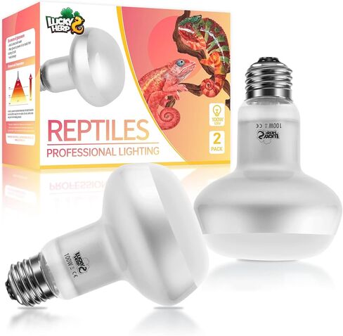 LUCKY HERP Intense Heat Lamp Bulbs for Reptiles 100W 2 Pack, UVA Daylight Reptile Heat Lamp, Reptile Basking Heat Light Bulb for Amphibian, Tortoise, Bearded Dragon, Lizard, Turtle, Snake Heating Use in Saudi Arabia