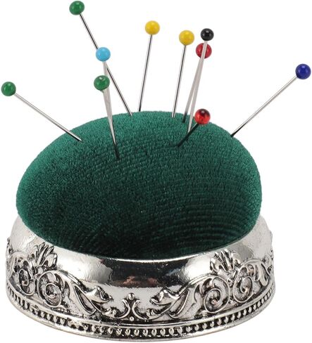 TOPINCN Vintage Pin Cushion, Half Ball Shape Needle Holder, Knitting Needle Keeper, Elastic Sewing Pincushion with Metal Base for Hand Sewing Quilting Knitting Fabric Craft (Silver Base Green Type) in Saudi Arabia