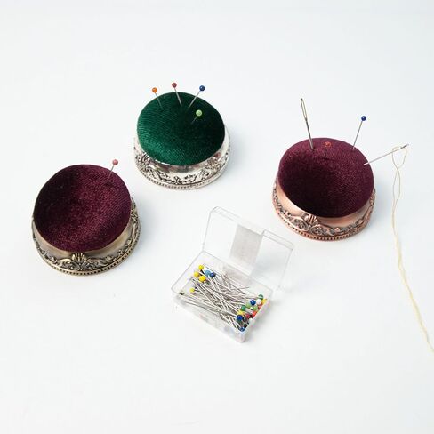 TOPINCN Vintage Pin Cushion, Half Ball Shape Needle Holder, Knitting Needle Keeper, Elastic Sewing Pincushion with Metal Base for Hand Sewing Quilting Knitting Fabric Craft (Silver Base Green Type) in Saudi Arabia