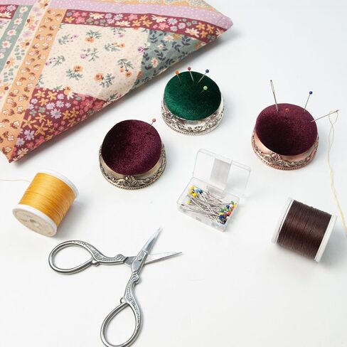 TOPINCN Vintage Pin Cushion, Half Ball Shape Needle Holder, Knitting Needle Keeper, Elastic Sewing Pincushion with Metal Base for Hand Sewing Quilting Knitting Fabric Craft (Silver Base Green Type) in Saudi Arabia