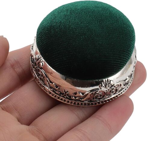 TOPINCN Vintage Pin Cushion, Half Ball Shape Needle Holder, Knitting Needle Keeper, Elastic Sewing Pincushion with Metal Base for Hand Sewing Quilting Knitting Fabric Craft (Silver Base Green Type) in Saudi Arabia