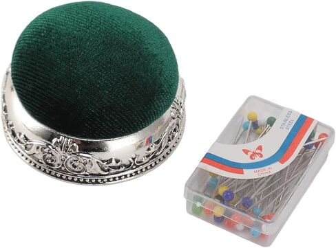 TOPINCN Vintage Pin Cushion, Half Ball Shape Needle Holder, Knitting Needle Keeper, Elastic Sewing Pincushion with Metal Base for Hand Sewing Quilting Knitting Fabric Craft (Silver Base Green Type) in Saudi Arabia