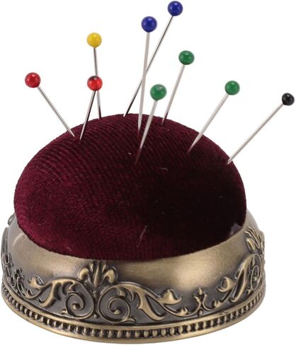 TOPINCN Vintage Pin Cushion, Half Ball Shape Needle Holder, Knitting Needle Keeper, Elastic Sewing Pincushion with Metal Base for Hand Sewing Quilting Knitting Fabric Craft (Silver Base Green Type) in Saudi Arabia