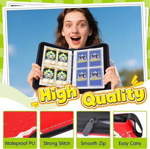 Card Binder-4 Pocket Zipper Collection Album with Double-Sided Display for 400 Cards,Premium PU Holder,Includes 5 Hard Plastic Sleeves for Game Cards,Sports Cards in Saudi Arabia