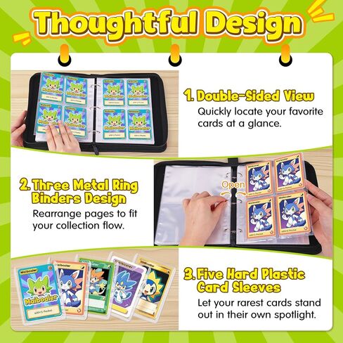 Card Binder-4 Pocket Zipper Collection Album with Double-Sided Display for 400 Cards,Premium PU Holder,Includes 5 Hard Plastic Sleeves for Game Cards,Sports Cards in Saudi Arabia