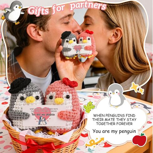 Penguin Couple Crochet Gift – Handmade Knitted Penguin Lovers – Engagement Wedding for Couples, Husband Wife, Boyfriend Girlfriend in Saudi Arabia
