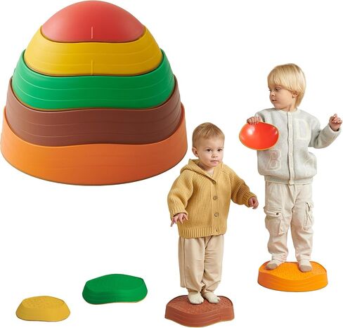 أحجار التوازن للأطفال - عبوة من 5 قطع | مجموعة عقبة لون قوس قزح | لعبة نشاط التسلق والقفز في الأماكن المغلقة غير قابلة للانزلاق للأعمار من 3 سنوات فما فوق in Kuwait