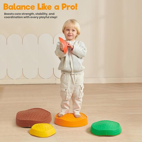 أحجار التوازن للأطفال - عبوة من 5 قطع | مجموعة عقبة لون قوس قزح | لعبة نشاط التسلق والقفز في الأماكن المغلقة غير قابلة للانزلاق للأعمار من 3 سنوات فما فوق in Kuwait