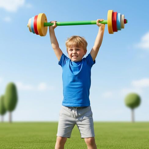 OCES 5-in-1 Kids Exercise Weight Set — Adjustable Fillable Toddler Weights Gym Set (Barbell, Dumbbells, Kettlebell, Ring Toss, Push-up) Kids Workout Equipment Beginner Home Gym Fitness Toy in Kuwait