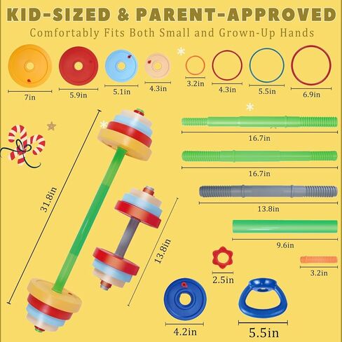 OCES 5-in-1 Kids Exercise Weight Set — Adjustable Fillable Toddler Weights Gym Set (Barbell, Dumbbells, Kettlebell, Ring Toss, Push-up) Kids Workout Equipment Beginner Home Gym Fitness Toy in Kuwait