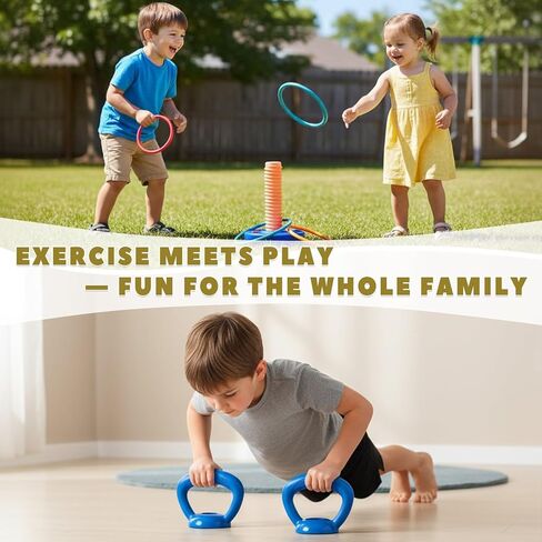 OCES 5-in-1 Kids Exercise Weight Set — Adjustable Fillable Toddler Weights Gym Set (Barbell, Dumbbells, Kettlebell, Ring Toss, Push-up) Kids Workout Equipment Beginner Home Gym Fitness Toy in Kuwait