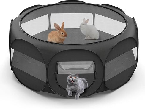 Small Animal Playpen, Chicken Brooder Box with Cover Top, Portable Outdoor Exercise Pet Cage Tent, Waterproof Breathable Pet playpen Indoor for Chick Ktiien Bunny Hamster Guinea Pig, Black in Kuwait
