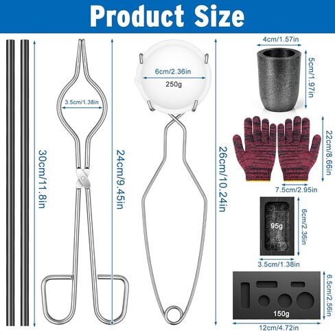 Hysagtek 9 Pcs Crucibles for Melting Metal Kit - Graphite Torch Melting Casting Kit, Graphite Crucible, Graphite Ingot Molds, 2 Crucible Stir Stick, Quartz Cup & Tongs, Gloves in Kuwait
