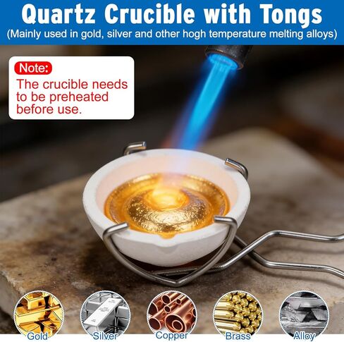 Hysagtek 9 Pcs Crucibles for Melting Metal Kit - Graphite Torch Melting Casting Kit, Graphite Crucible, Graphite Ingot Molds, 2 Crucible Stir Stick, Quartz Cup & Tongs, Gloves in Kuwait