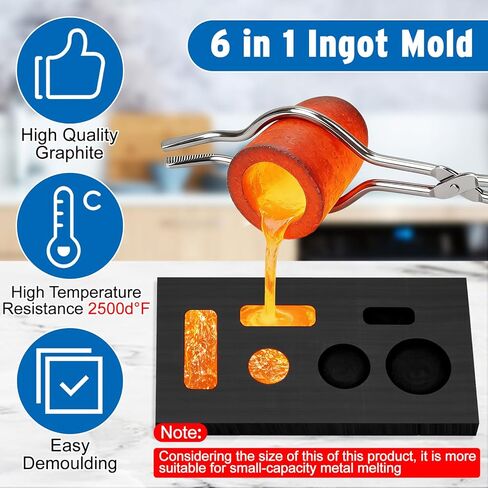 Hysagtek 9 Pcs Crucibles for Melting Metal Kit - Graphite Torch Melting Casting Kit, Graphite Crucible, Graphite Ingot Molds, 2 Crucible Stir Stick, Quartz Cup & Tongs, Gloves in Kuwait