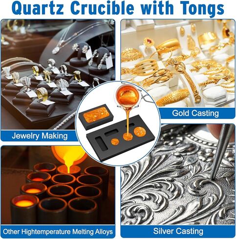 Hysagtek 9 Pcs Crucibles for Melting Metal Kit - Graphite Torch Melting Casting Kit, Graphite Crucible, Graphite Ingot Molds, 2 Crucible Stir Stick, Quartz Cup & Tongs, Gloves in Kuwait
