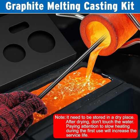 Hysagtek 9 Pcs Crucibles for Melting Metal Kit - Graphite Torch Melting Casting Kit, Graphite Crucible, Graphite Ingot Molds, 2 Crucible Stir Stick, Quartz Cup & Tongs, Gloves in Kuwait