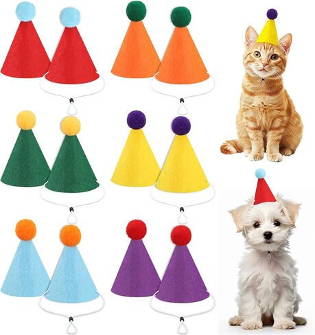 12 PCS Mini Party Hats for Stuffed Animals Birthday Felt Cone Hat with Pompom Adjustable Pets Birthday Party Hats for Assorted Animal Dog Cat Rabbit Puppies Costume Accessories Decor in Saudi Arabia