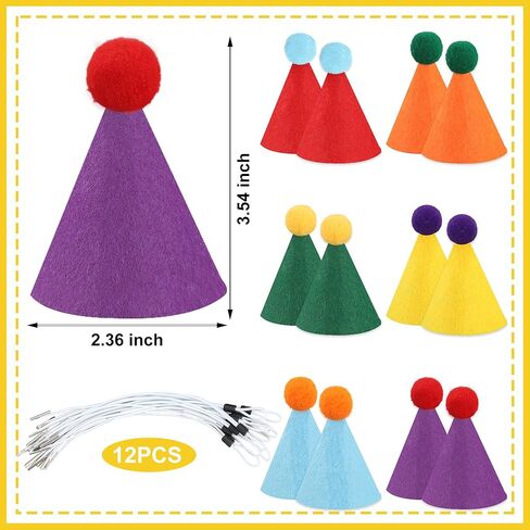 12 PCS Mini Party Hats for Stuffed Animals Birthday Felt Cone Hat with Pompom Adjustable Pets Birthday Party Hats for Assorted Animal Dog Cat Rabbit Puppies Costume Accessories Decor in Saudi Arabia