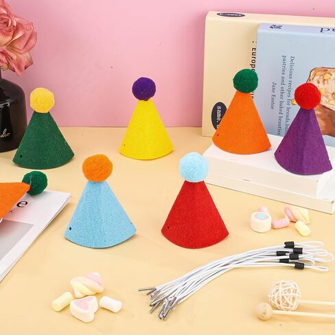 12 PCS Mini Party Hats for Stuffed Animals Birthday Felt Cone Hat with Pompom Adjustable Pets Birthday Party Hats for Assorted Animal Dog Cat Rabbit Puppies Costume Accessories Decor in Saudi Arabia