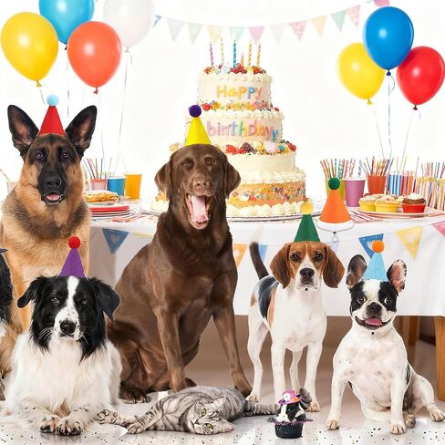 12 PCS Mini Party Hats for Stuffed Animals Birthday Felt Cone Hat with Pompom Adjustable Pets Birthday Party Hats for Assorted Animal Dog Cat Rabbit Puppies Costume Accessories Decor in Saudi Arabia
