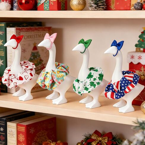 Mini Desk Goose Outfits, 4 Packs Holiday Desk Goose Clothes for Valentine's Day, Easter, St. Patrick's Day and 4th of July, 10 cm Desk Goose Clothes in Saudi Arabia