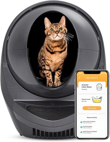 Litter-Robot 3 Connect by Whisker، رمادي - صندوق فضلات القطط أوتوماتيكي ذاتي التنظيف، التحكم في التطبيق، يساعد على تقليل روائح صندوق الفضلات، يعمل مع أي فضلات متكتلة، ضمان لمدة عام من WhiskerCare in Kuwait