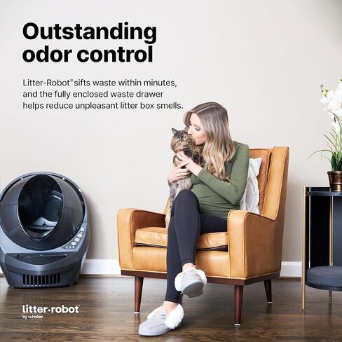 Litter-Robot 3 Connect by Whisker، رمادي - صندوق فضلات القطط أوتوماتيكي ذاتي التنظيف، التحكم في التطبيق، يساعد على تقليل روائح صندوق الفضلات، يعمل مع أي فضلات متكتلة، ضمان لمدة عام من WhiskerCare in Kuwait