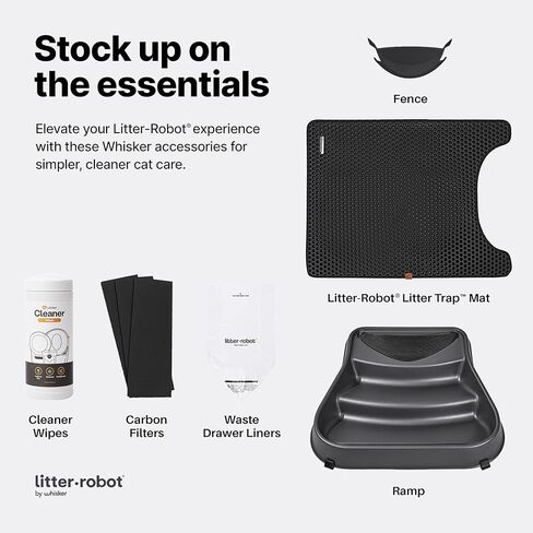 Litter-Robot 3 Connect by Whisker، رمادي - صندوق فضلات القطط أوتوماتيكي ذاتي التنظيف، التحكم في التطبيق، يساعد على تقليل روائح صندوق الفضلات، يعمل مع أي فضلات متكتلة، ضمان لمدة عام من WhiskerCare in Kuwait
