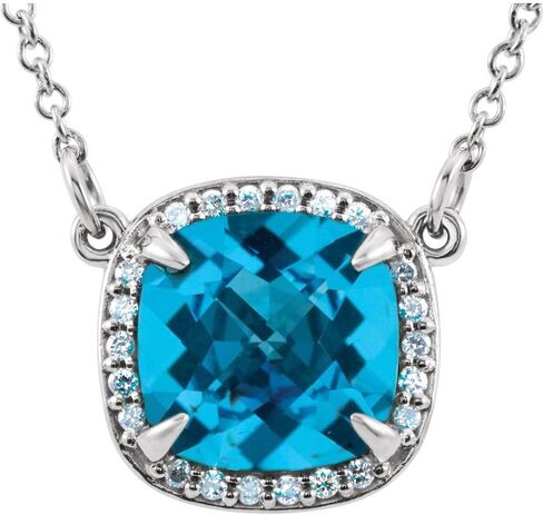 Swiss Blue Topaz and .06 Cttw Diamond Charm Pendant Chain Necklace 16" (12mm x 12mm) in Saudi Arabia