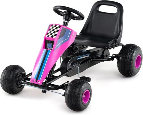 Costzon Pedal Go Kart، 4 عجلات للركوب على لعبة سيارة بدواسات مع مقعد قابل للتعديل، فرامل اليد، أوضاع العجلة الحرة والدواسة، عربة الذهاب للدراجات في الهواء الطلق مع عجلات مقاومة للاهتراء، هدية للأولاد والبنات (أبيض) in Saudi Arabia