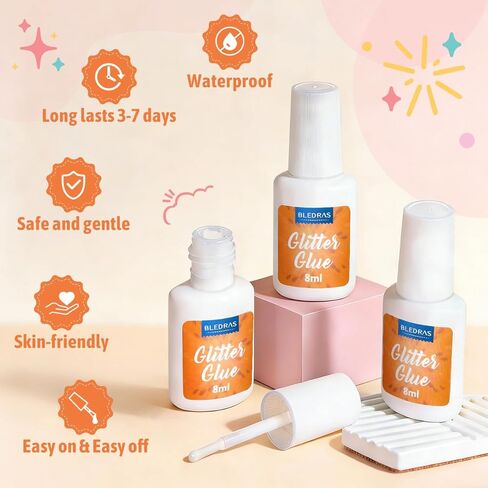Body Glue for Glitter Tattoos, 3 Pack Glitter Glue, Body Adhesive Safe Non-Toxic Washable for Kids Adults, Ideal for Halloween, Skin Chunky Makeup, Carnival, Birthday Party, Theme Party(3Pcs) in Kuwait
