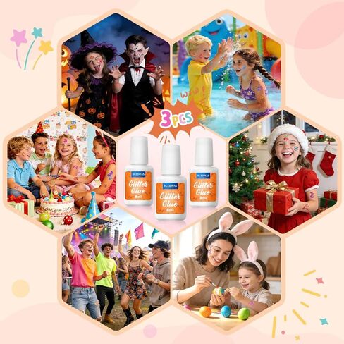 Body Glue for Glitter Tattoos, 3 Pack Glitter Glue, Body Adhesive Safe Non-Toxic Washable for Kids Adults, Ideal for Halloween, Skin Chunky Makeup, Carnival, Birthday Party, Theme Party(3Pcs) in Kuwait