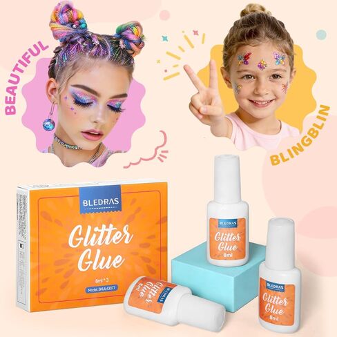Body Glue for Glitter Tattoos, 3 Pack Glitter Glue, Body Adhesive Safe Non-Toxic Washable for Kids Adults, Ideal for Halloween, Skin Chunky Makeup, Carnival, Birthday Party, Theme Party(3Pcs) in Kuwait