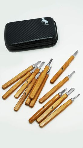 مجموعة أدوات سكين نحت الخشب من الفولاذ الكربوني 13 قطعة - مع حقيبة قابلة لإعادة الاستخدام ومبراة in Kuwait