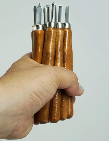 مجموعة أدوات سكين نحت الخشب من الفولاذ الكربوني 13 قطعة - مع حقيبة قابلة لإعادة الاستخدام ومبراة in Kuwait