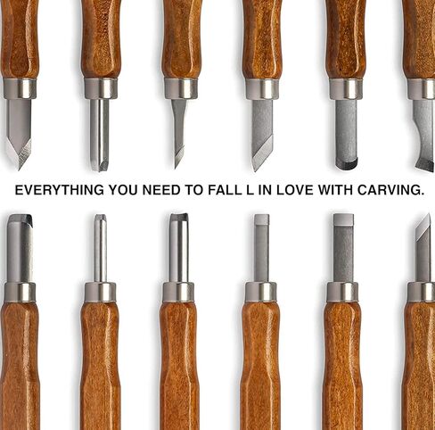 مجموعة أدوات سكين نحت الخشب من الفولاذ الكربوني 13 قطعة - مع حقيبة قابلة لإعادة الاستخدام ومبراة in Kuwait
