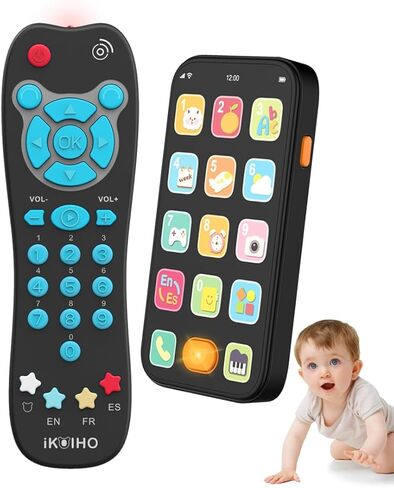 مجموعة ألعاب التحكم عن بعد للأطفال من Toy Phone، تشغيل أجهزة التحكم عن بعد في التلفزيون مع ضوء الموسيقى لمدة 6 أشهر فما فوق، هدية ألعاب الأطفال للتعلم المبكر للأولاد والبنات والأطفال الصغار بعمر سنة واحدة، الإنجليزية/الإسبانية، أزرق in Kuwait
