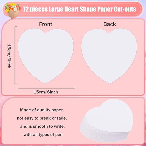 MixTeach 72 Pcs Large Heart Cutout White Paper Heart 6 Inch Heart Shape Die Cut Heart Decoration Valentine’s Day Card Paper for Classroom Bulletin Board Decor Kids’ Love and Peace School Craft Project in Saudi Arabia