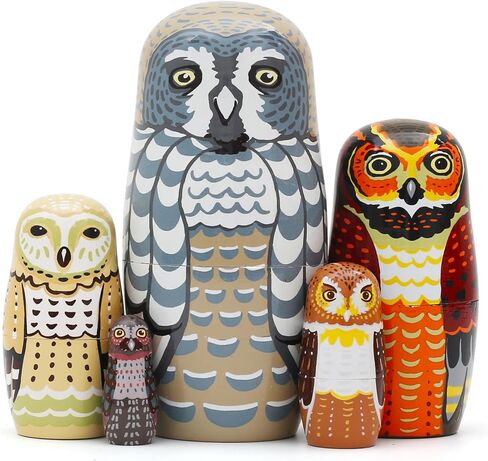 Set of 5 Owl Family Nesting Dolls Forest Animals Nesting Dolls Matryoshka Russian Doll Figurines Kids Stacking Dolls for Father's Day Christmas Birthday Owl Lover Home Decoration in Kuwait