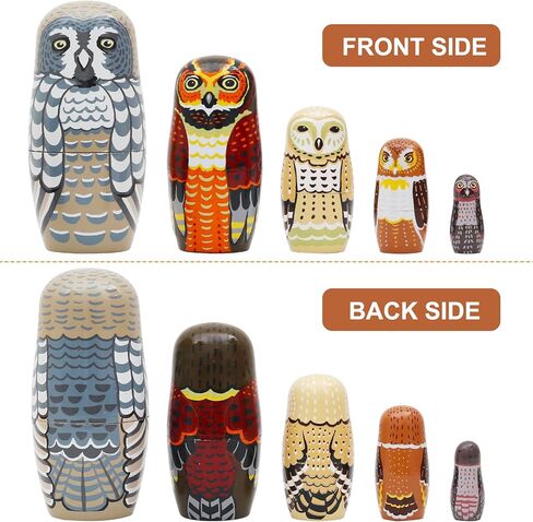 Set of 5 Owl Family Nesting Dolls Forest Animals Nesting Dolls Matryoshka Russian Doll Figurines Kids Stacking Dolls for Father's Day Christmas Birthday Owl Lover Home Decoration in Kuwait