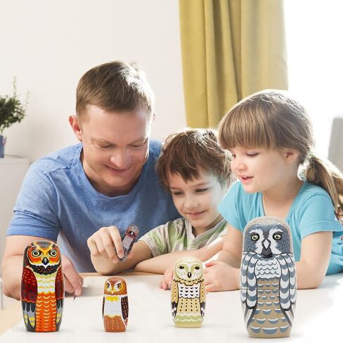 Set of 5 Owl Family Nesting Dolls Forest Animals Nesting Dolls Matryoshka Russian Doll Figurines Kids Stacking Dolls for Father's Day Christmas Birthday Owl Lover Home Decoration in Kuwait